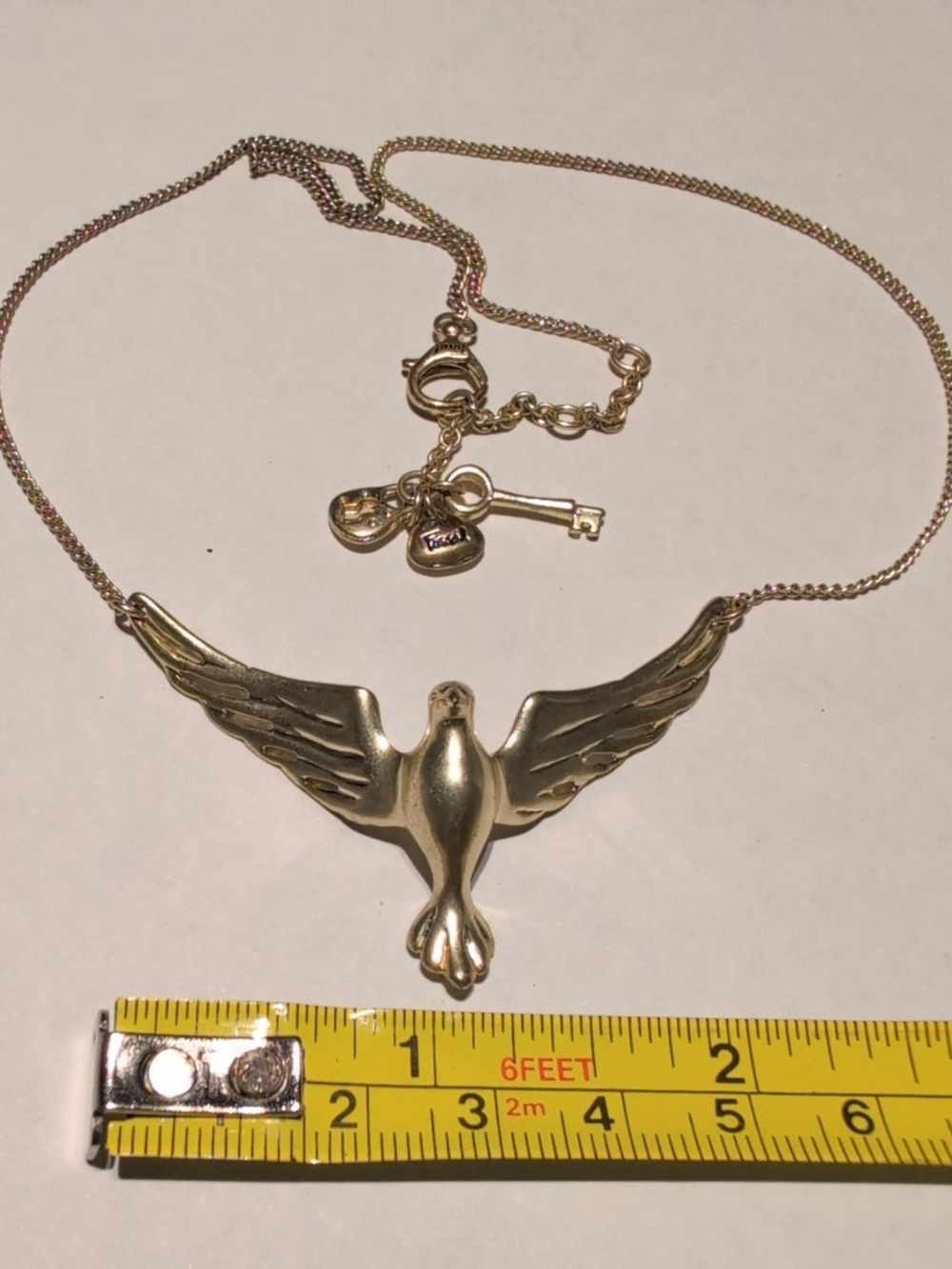 Fossil Gold piece dove 16-17" necklace with key charm #dove #goldjewelry #fest